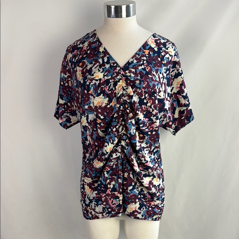 St John Multi Color Floral Print Silk Top